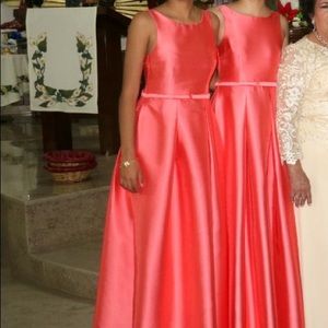 Salmon pink color dress low V cut back